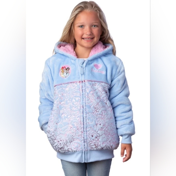 Disney Other - New! Kids' Disney Princess Blue Toddler Girls Zipper Plush Hoodie Pockets Size 5